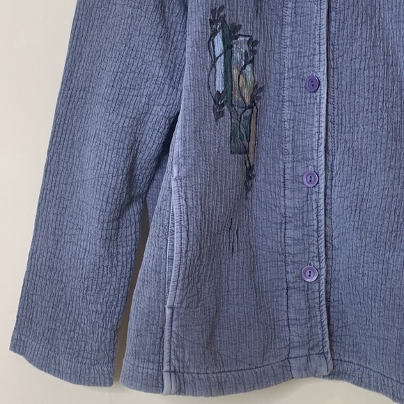 Linda K Originals | Blue Hand Painted Button Down Textured 100% Cotton Jacket M - Picture 4 of 17